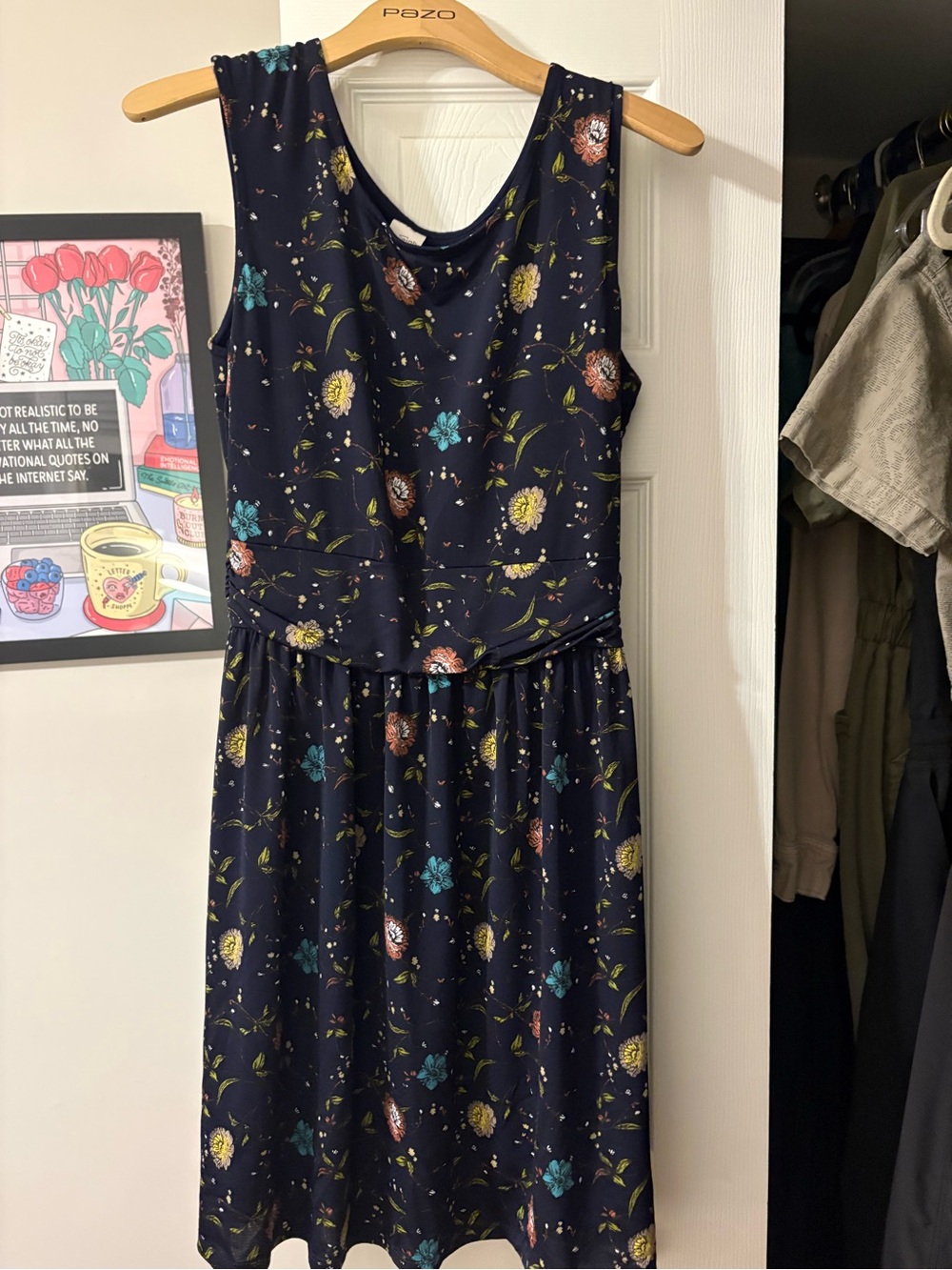 Kaileigh Navy Floral Sleeveless Dress with Flowers